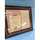 Framed share certificate