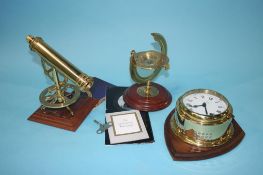 Ships clock, reproduction telescope and compass (3)