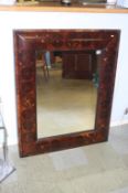 A modern walnut oyster framed mirror, 82 x 102cm