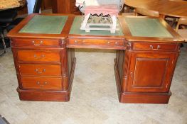 A reproduction mahogany pedestal partners desk, 180 x 88cm