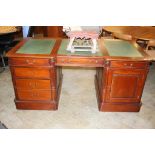 A reproduction mahogany pedestal partners desk, 180 x 88cm