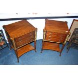 Pair of reproduction mahogany two drawer chests, with under tier, 48cm wide