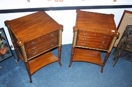 Pair of reproduction mahogany two drawer chests, with under tier, 48cm wide