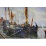 H. G. Wood, watercolour, signed, 'Boats on a Quayside', 41 x 50cm