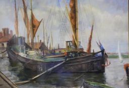 H. G. Wood, watercolour, signed, 'Boats on a Quayside', 41 x 50cm