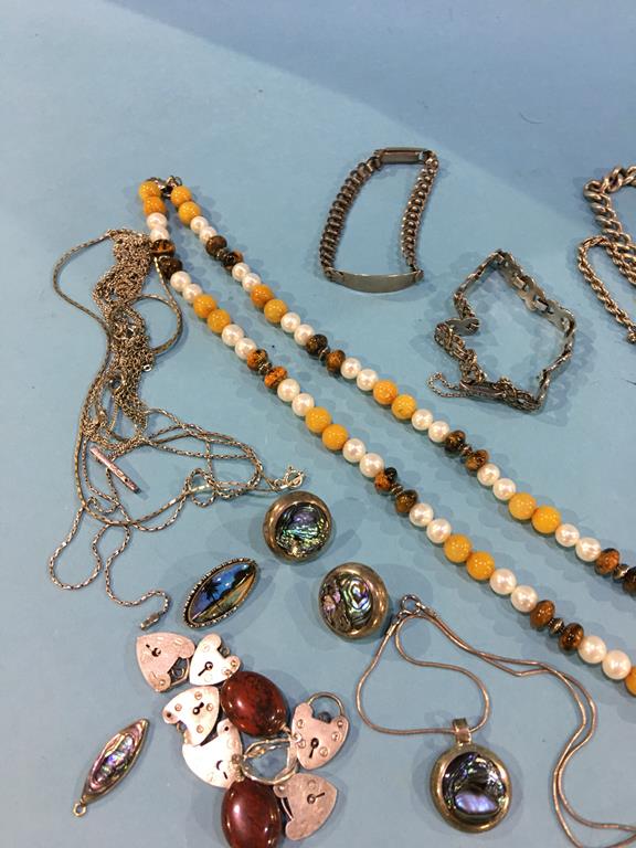 Silver Albert, assorted silver jewellery, amber coloured beads etc. - Image 3 of 3