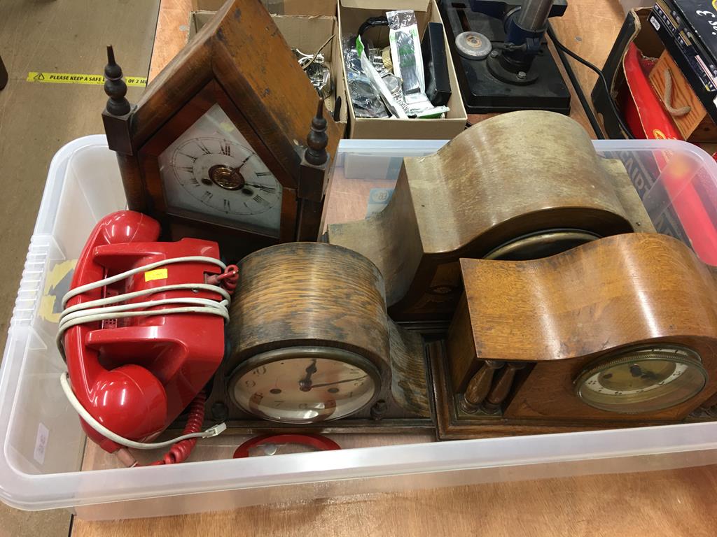 Quantity of mantel clocks and a GPO telephone