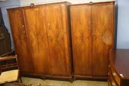 A good walnut Queen Anne style bedroom suite comprising; dressing table, triple wardrobe and