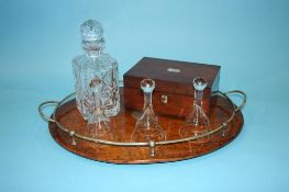 Oak tray, decanter, mahogany box etc.