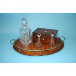 Oak tray, decanter, mahogany box etc.