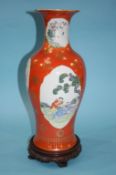 Chinese vase, decorated with enamelled panels, on a hardwood stand 47 cm Height