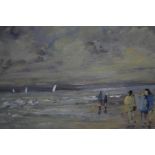 Donald Woodcock, oil, signed, 'On the Seashore', 17 x 23cm