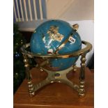 Terrestrial globe, mounted with semi-precious stones