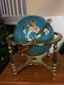 Terrestrial globe, mounted with semi-precious stones