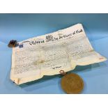 Two Star medals, 'Great War Medal', and an indenture and seal, dated 1872