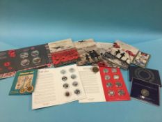 Five War Poppy Collection coin presentation packs and various others