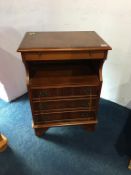 Yew wood bedside chest with brushing slide, 46cm wide