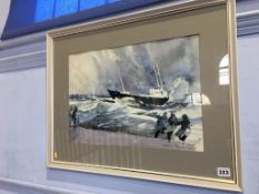 Walter F. Parker, (1914-2010), watercolour, signed, dated 1986, 'Fishing vessels in stormy seas', 33