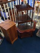 Pine bedside cabinet, two tier table etc.