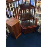 Pine bedside cabinet, two tier table etc.