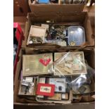 Two boxes of watches, watch parts etc.