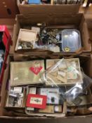 Two boxes of watches, watch parts etc.