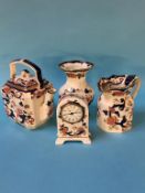 Quantity of Masons ironstone, a clock, vase, jug and teapot, blue Mandalay pattern