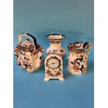 Quantity of Masons ironstone, a clock, vase, jug and teapot, blue Mandalay pattern