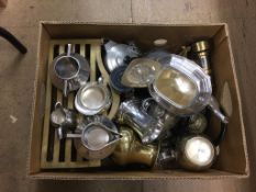 One box assorted brass and plate