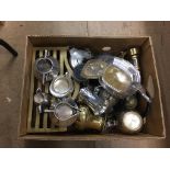 One box assorted brass and plate