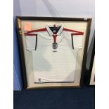 Autographed football, signed Wayne Rooney, framed England strip 2003, his first game