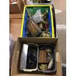 Two boxes of assorted including brassware, ashtrays/lighters etc.