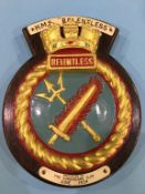 A ships crest wall plaque, 'HMS Relentless', presented to Sunderland club, June 1954