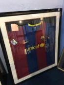 Autographed football, signed Henrick Larson and Samuel Ebob, a framed F C Barcelona shirt 2004