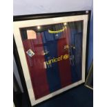 Autographed football, signed Henrick Larson and Samuel Ebob, a framed F C Barcelona shirt 2004