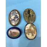 A Satsuma oval brooch, a micro mosaic brooch of the Colosseum , a tribal brooch and one other