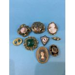 Nine various brooches