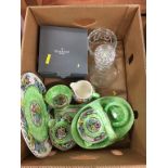 One box assorted to include Maling lustre and Waterford crystal