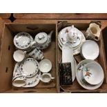 Two boxes of assorted china, including a Royal Doulton 'Burgundy' tea service