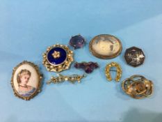 Nine various brooches