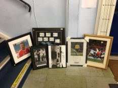 Six framed signed pictures of Sports Personalities, featuring Nobby Stiles, Len Ashurst, Shay Given,