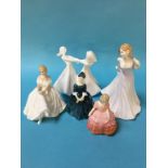 Three Royal Doulton figures to include 'Cherie', 'Rose', 'Heater', 'Claudia' and figure of the