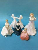 Three Royal Doulton figures to include 'Cherie', 'Rose', 'Heater', 'Claudia' and figure of the