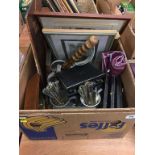 One box of assorted to include wooden truncheon, tankards etc.