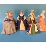 Five Franklin porcelain figures, one Wedgwood, 'Isabella of Spain', 'Elizabeth I', 'Catherine the