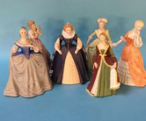 Five Franklin porcelain figures, one Wedgwood, 'Isabella of Spain', 'Elizabeth I', 'Catherine the