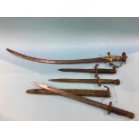 German bayonet, English bayonet, another bayonet and an Indian sword (4)