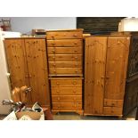 Two pine wardrobes and two pine chest of drawers