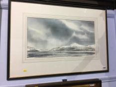 R. J. Rowell, watercolour, signed, dated 1997, 'Steely Sky Loch Ness', 26 x 49cm