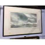 R. J. Rowell, watercolour, signed, dated 1997, 'Steely Sky Loch Ness', 26 x 49cm